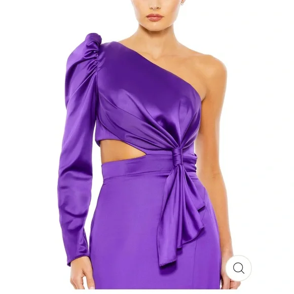 Mac Duggal PUFF ONE SLEEVE CUT OUT SIDE KNOT GOWN